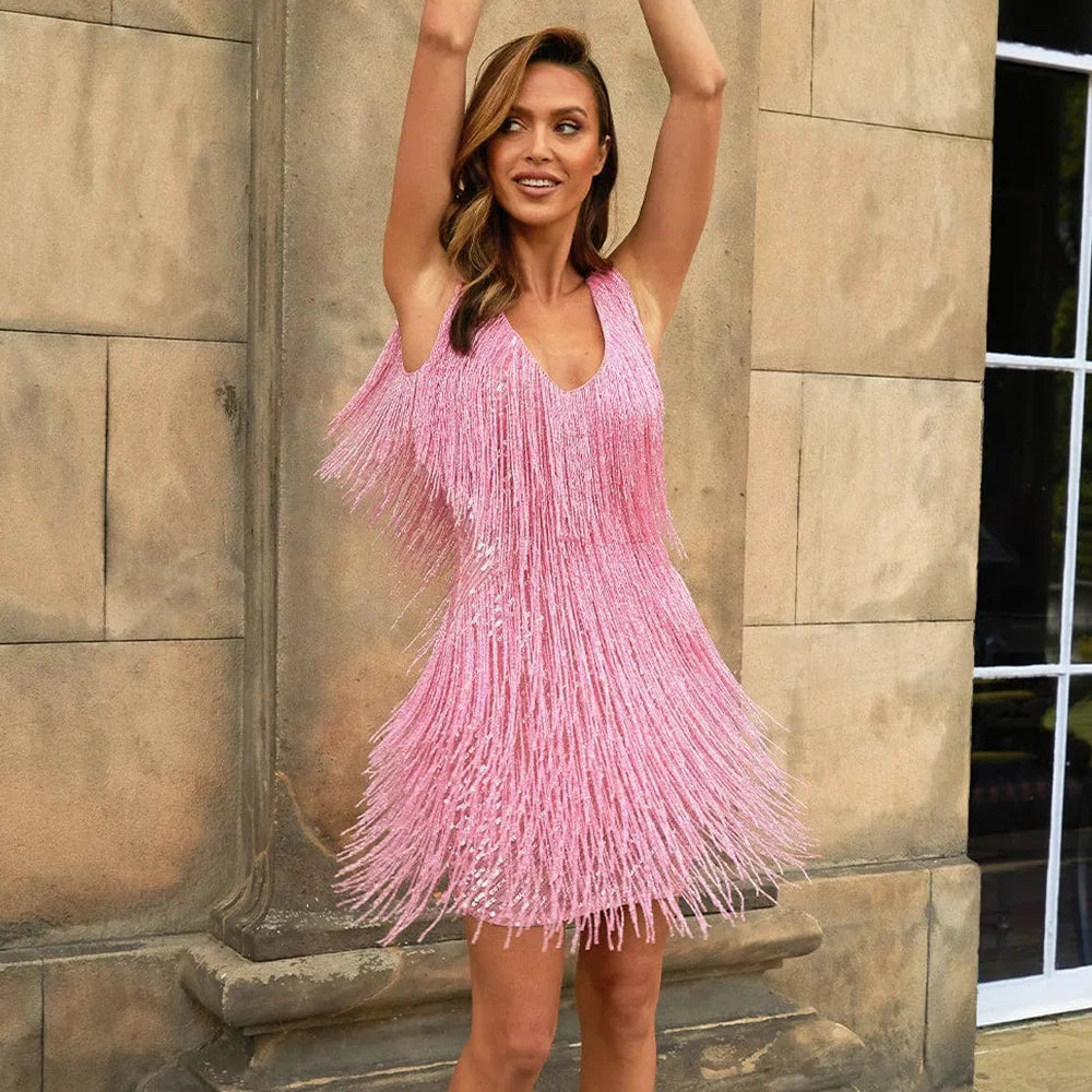 Kimberly Fringe Feathers Cocktail Dress Street-Wave Women