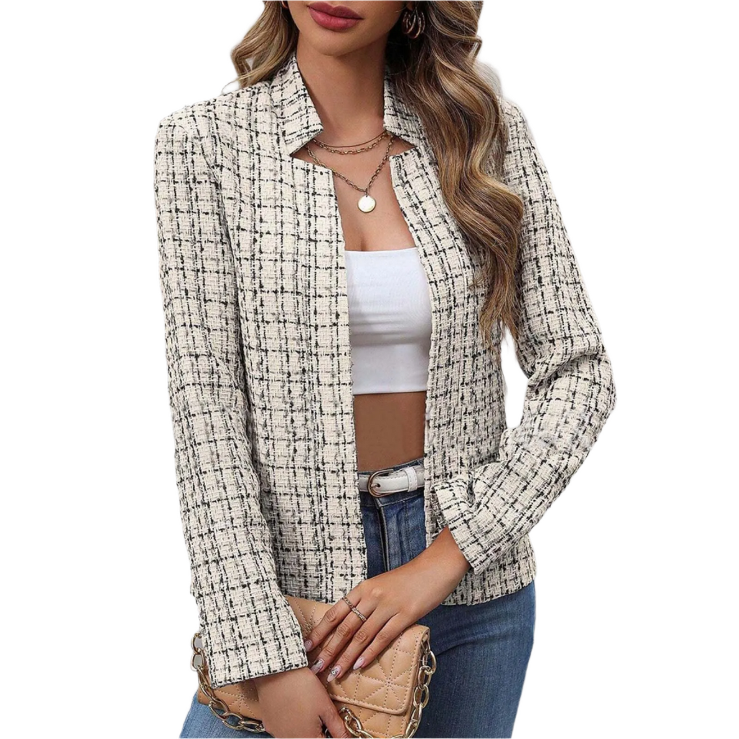 Street-Wave Women's Tweed Blazer With Long Sleeves Timeless Elegant Office Ready