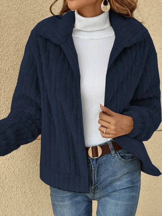Street Wave Plush Blue Zip Jacket Leona For Cozy Street Style And Warmth Women All Season