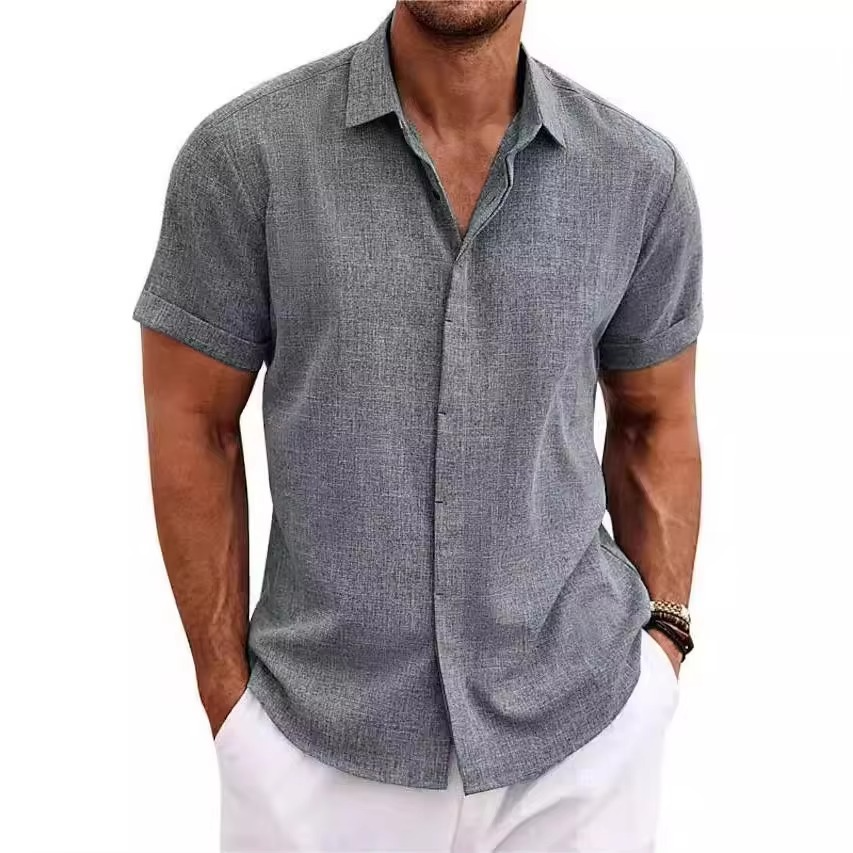 Street-Wave Men's Short Sleeve Linen Shirt for Summer Lightweight Breathable Cool Comfort