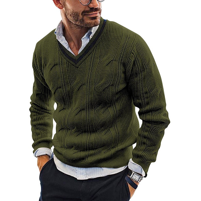 Street Wave Cozy Knit V Neck Pullover For Men Warm Comfortable Fit Elegant Autumn Essential