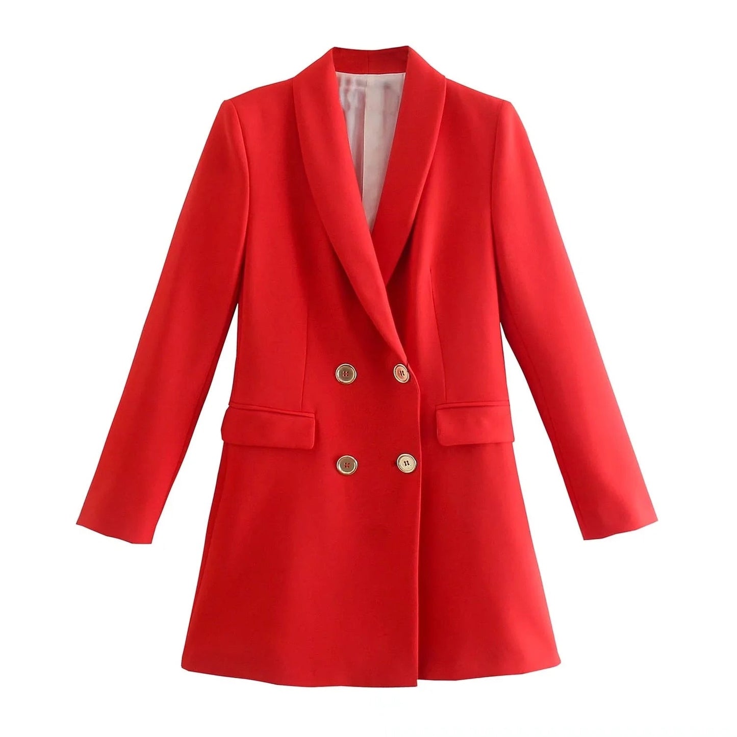 Street Wave Green Double Breasted Blazer For Women With Gold Buttons Elegant Tailored Suit Jacket