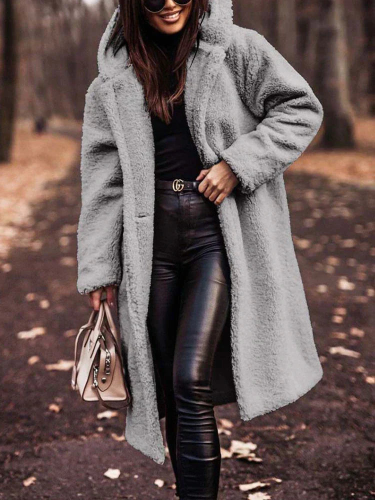 Street Wave Teddy Coat For Women Cozy Warmth Soft Sherpa Texture Elegant Long Coat
