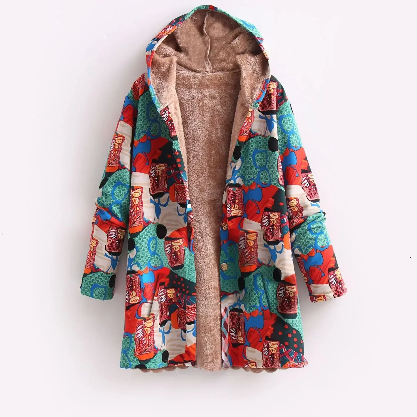 Street Wave Hooded Fleece Jacket For Women Cozy Plush Lining Patchwork Design For Everyday Wear