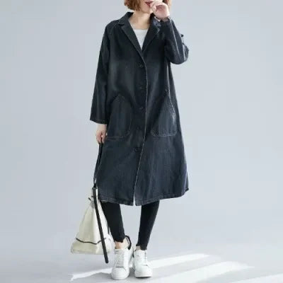Street Wave Long Denim Coat For Women Oversized Warmth And Casual Chic Outerwear