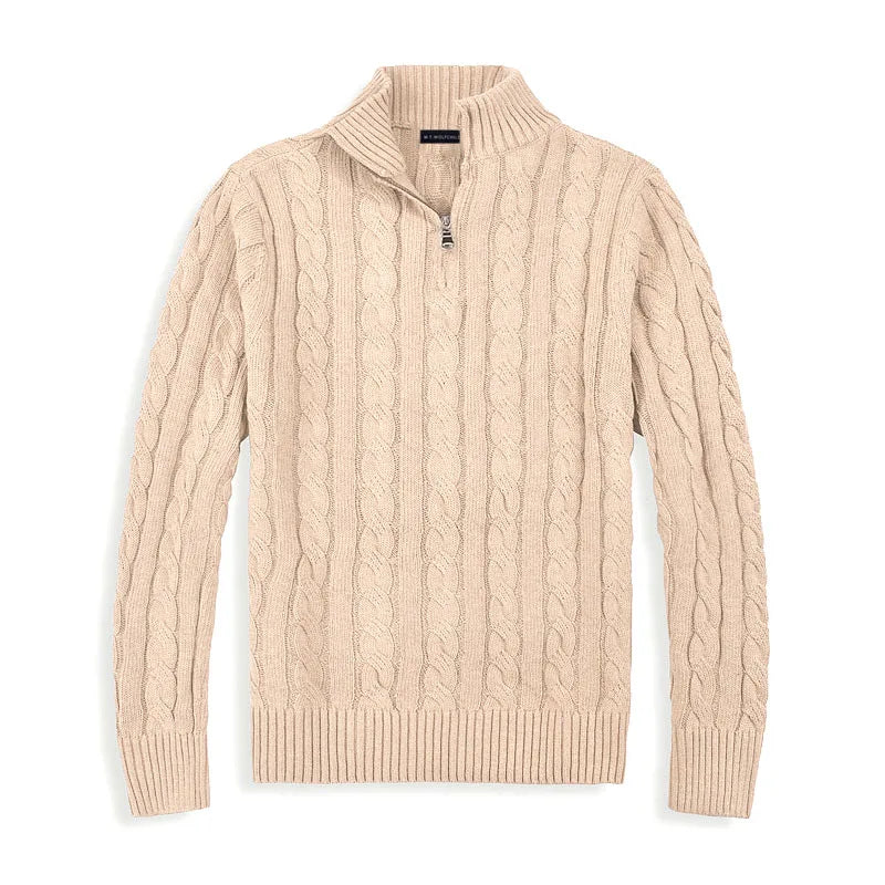 Street-Wave Henry Half Zip Cable Knit Sweater For Men Versatile Warm Wool Blend
