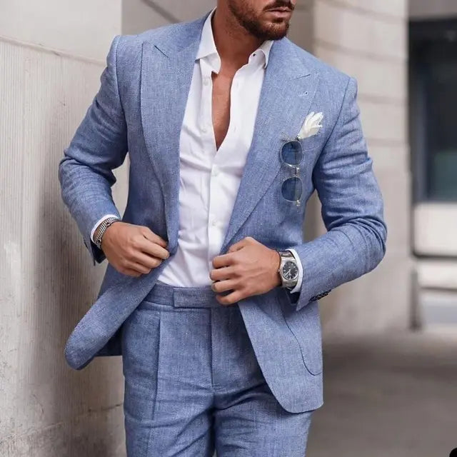 Street-Wave Mens Slim Fit Beige Linen Suit Breathable
