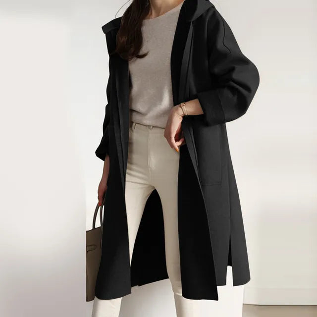 Street Wave Hooded Wool Coat For Women With Elegant Soft Fabric And Chic Citywear
