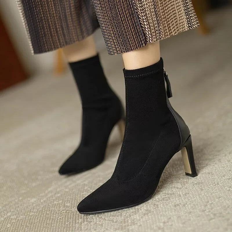 Street-wave Stiletto Ankle Boots For Women With Pointed Toe And Back Zipper Elegant Everyday Autumn Fashion