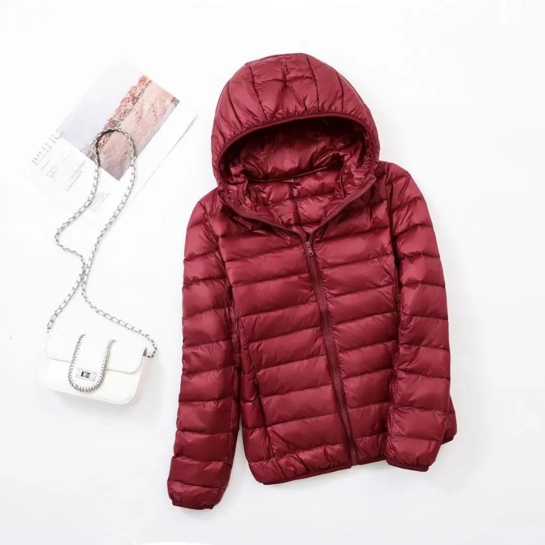 Street Wave Hooded Down Jacket For Women Lightweight Warm Winter Coat 80 Percent Duck Down