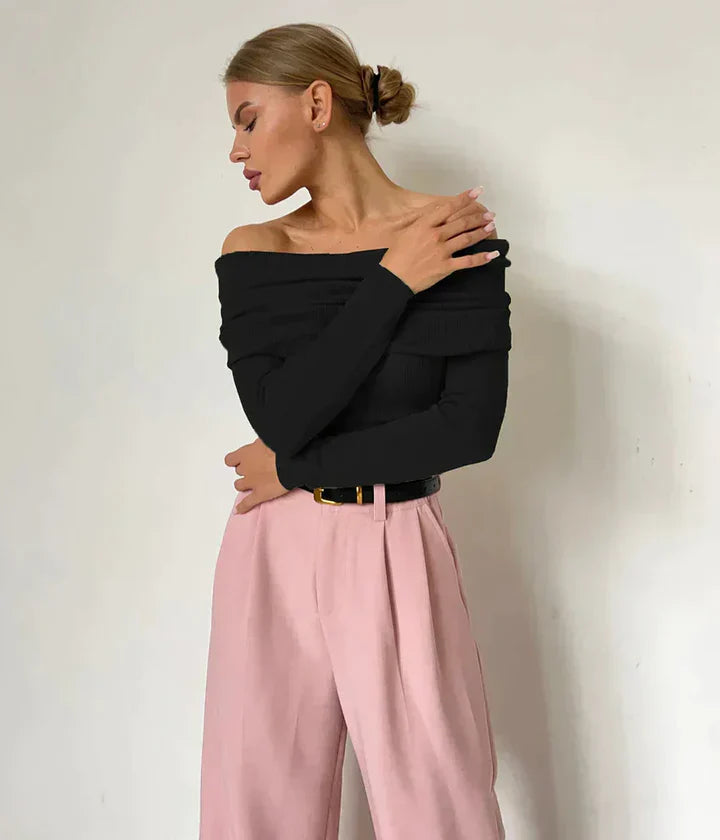 Nordisk-Flair Womens Off-Shoulder Sweatshirt Ribbed Knit