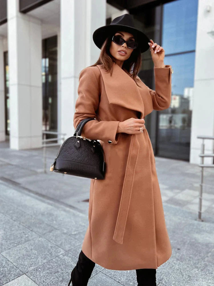 Street-Wave Belted Black Coat For Women Chic Yet Casual Elegance And Comfort All Day Wear
