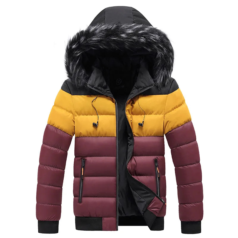 Streetwave Thermal Winter Parka For Men With Faux Fur Hood Colorblock Insulated Coat