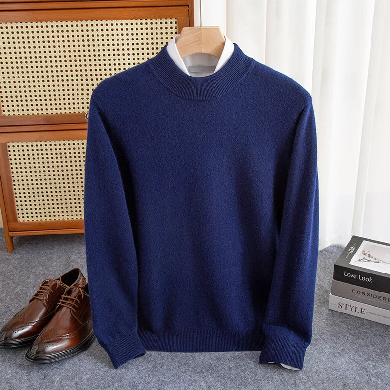 Street-Wave Princeton 100 Percent Wool Sweater for Men With Half High Collar Soft Warm Layering Essential
