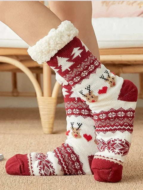 Street-wave Christmas Socks For Kids Warm Cozy Festive Santa Design With Plush Cuff