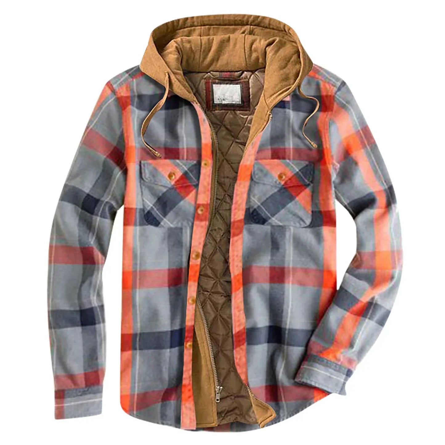 Street-wave Patchwork Hoodie Jacket For Men Warm Insulated With Multiple Pockets