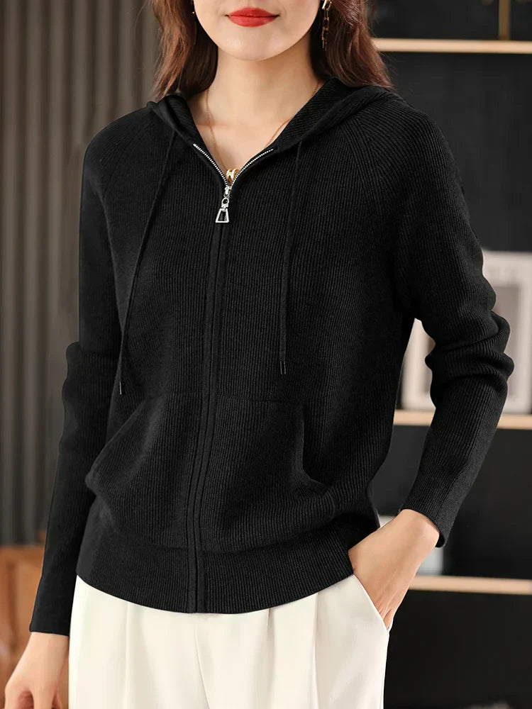 Streetwave Cozy Hooded Cardigan for Women Modern Versatile Warm Knit Jacket With Soft Warmth
