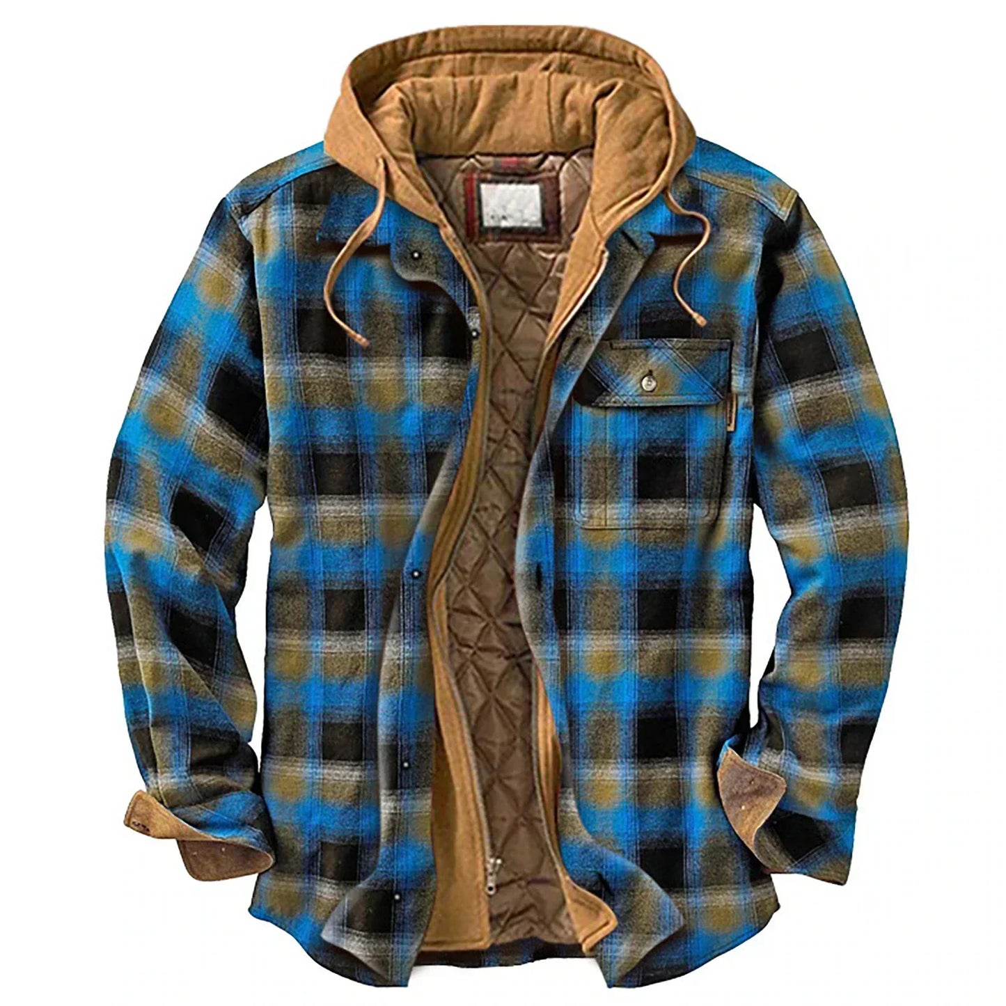 Street-wave Patchwork Hoodie Jacket For Men With Quilted Lining And Multi Pocket Design