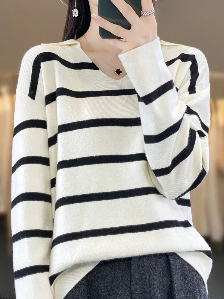 Street-Wave Striped Knit Sweater For Women Elegant Cozy Winter Pullover With Premium Comfort