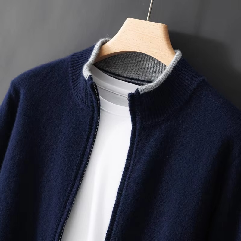 Mens Pure Cashmere Zip Cardigan Sweater Loose Fit Casual Knit Jacket Luxury Warmth