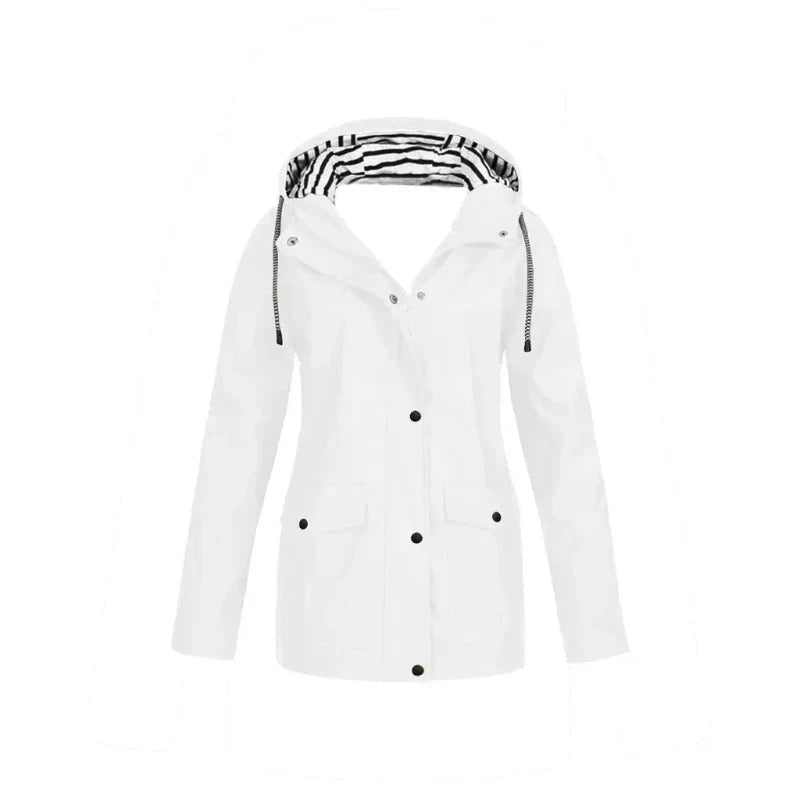 Street-Wave Navy Windbreaker Jacket For Women Lightweight Windproof Coat With Striped Hood Lining