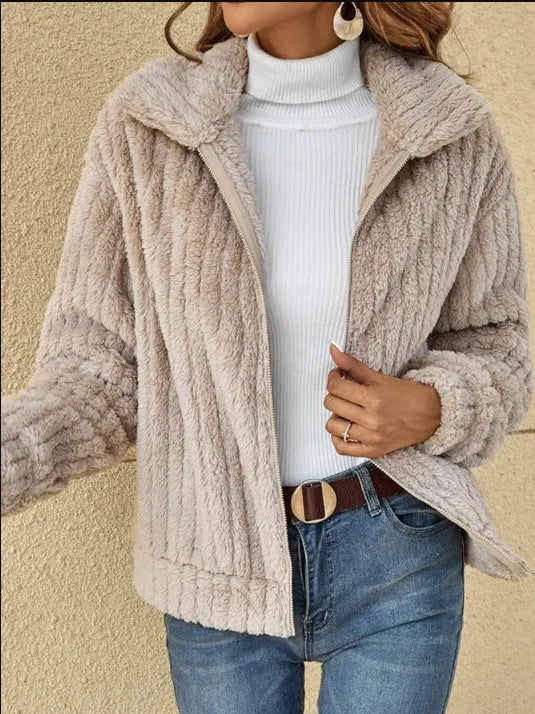 Street Wave Plush Blue Zip Jacket Leona For Cozy Street Style And Warmth Women All Season