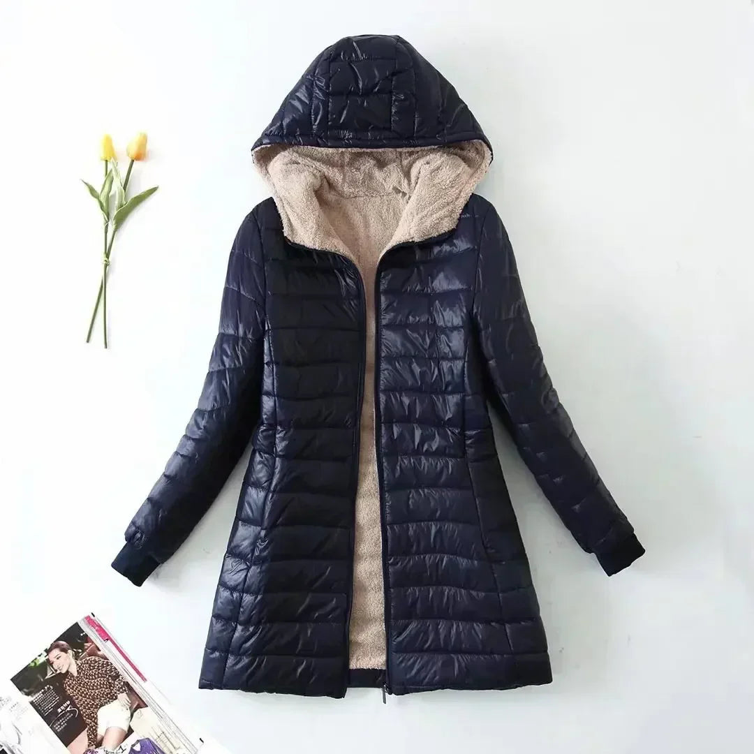 Street-wave Womens Hooded Puffer Jacket Cozy Faux Shearling Lined Winter Coat With Warmth