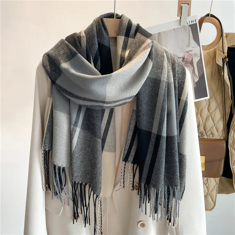 Ginevra Fringed Check Scarf | Full-Length Scarf