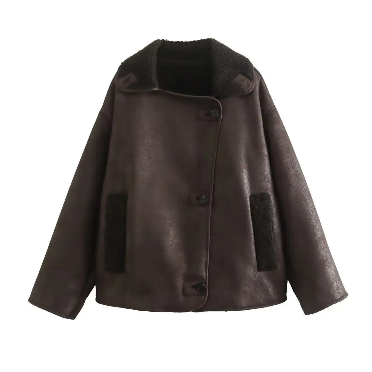 Street Wave Women Fleece Jacket Warm Cozy With Faux Shearling Cuffs Everyday Stylish