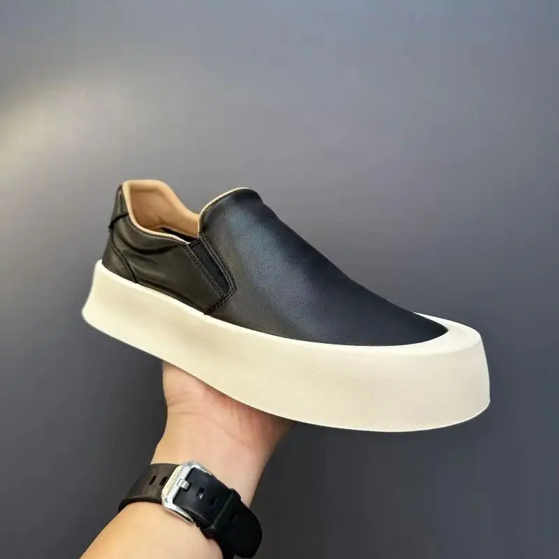 UrbanPulse White Leather Loafers For Men Slip On Platform Comfort Trendsetting Footwear