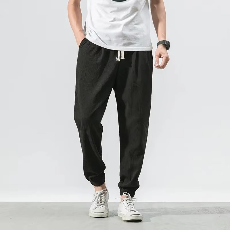 Men's Cotton Linen Casual Pants Relaxed Fit Harem Trousers With Cuffed Ankles for Everyday Comfort