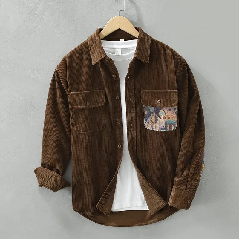 John Wellington Corduroy Long Sleeve Shirt With Breathable Cotton And Colorful Patch Pocket For Men