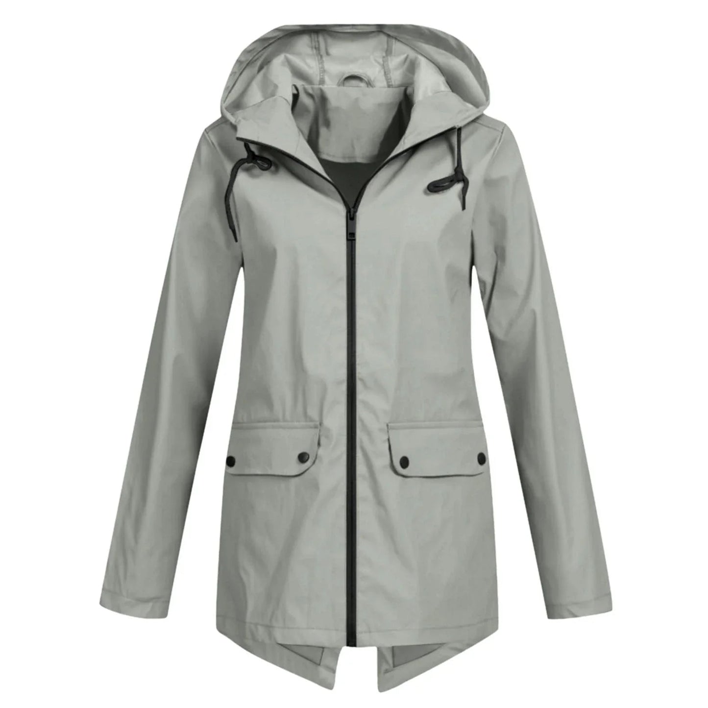 Street-wave Waterproof Hooded Ladies Jacket With Front Zipper Casual Rainwear For Autumn Winter