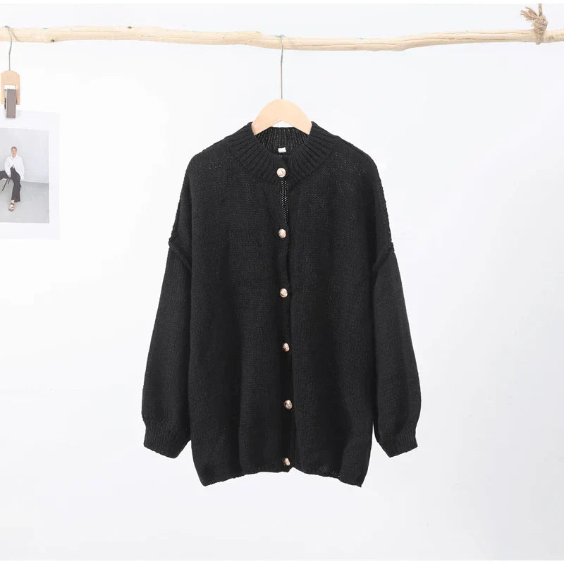 Street-wave Cozy Oversized Black Pullover For Women Elegant Soft Knit Sweater With Easy Fit And Versatile Style