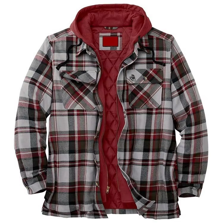 Street-Wave Mens Patchwork Checkered Cotton Hooded Jacket Thick Warm Casual Coat American Flag Design Sizes S To 5XL