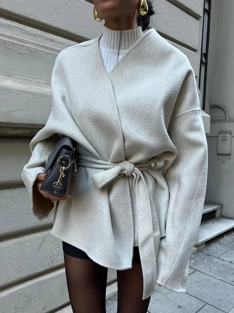 Street Wave Women's Cozy Elegant Winter Coat With Belt Tie For Modern Women Warm And Comfortable