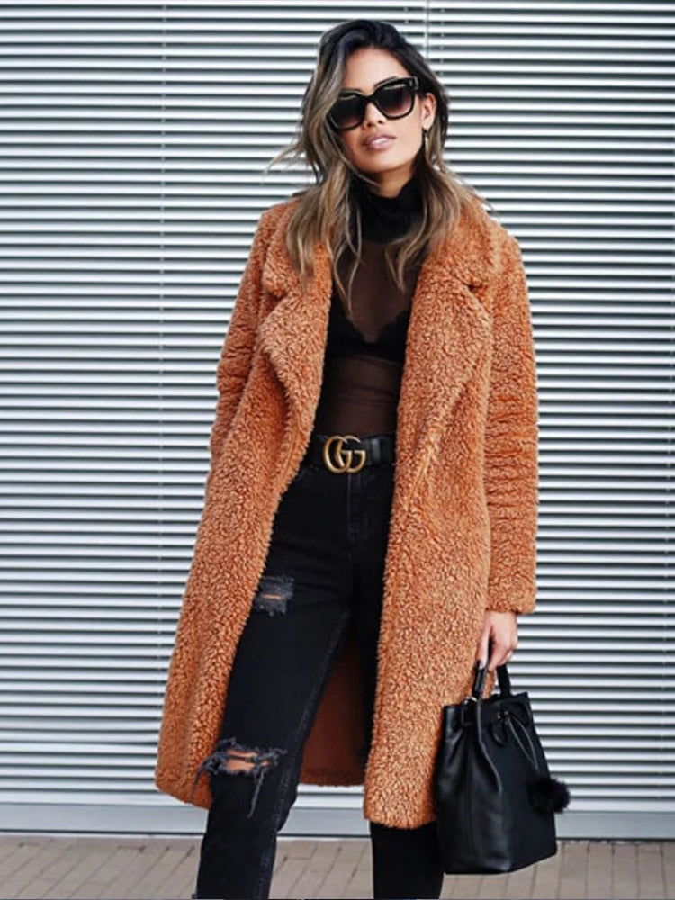 Street-Wave Faux Fur Coat For Women Luxurious Warmth Plush Teddy Outerwear Premium Quality