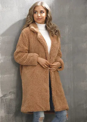 Street-wave Cozy Teddy Coat For Women With Open Front Design Warm Plush Winter Jacket