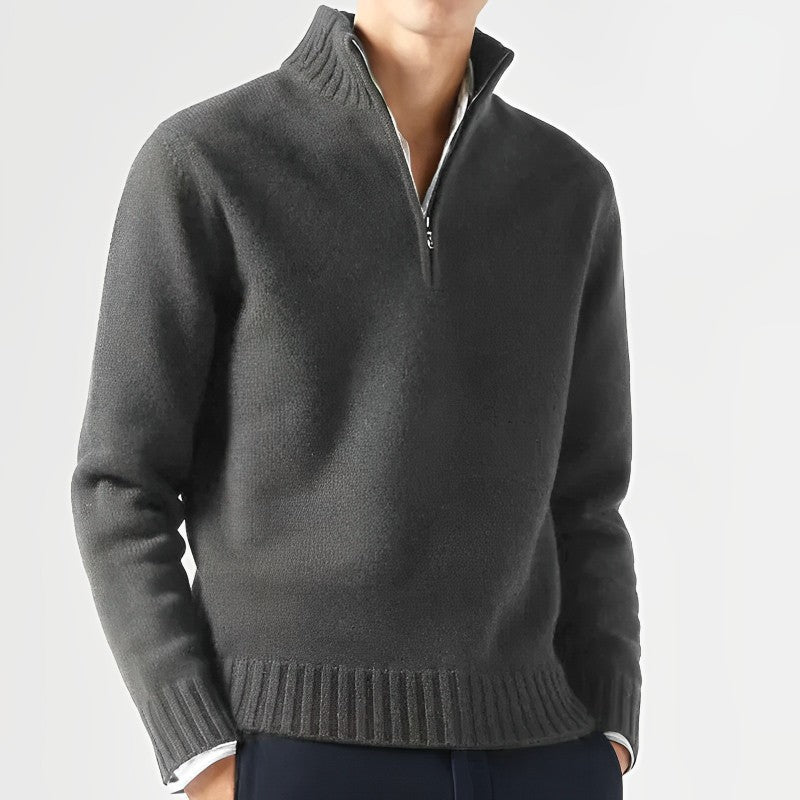 Street-Wave Men's Half Zip Knit Pullover With Stand Collar For Cozy All Day Warmth