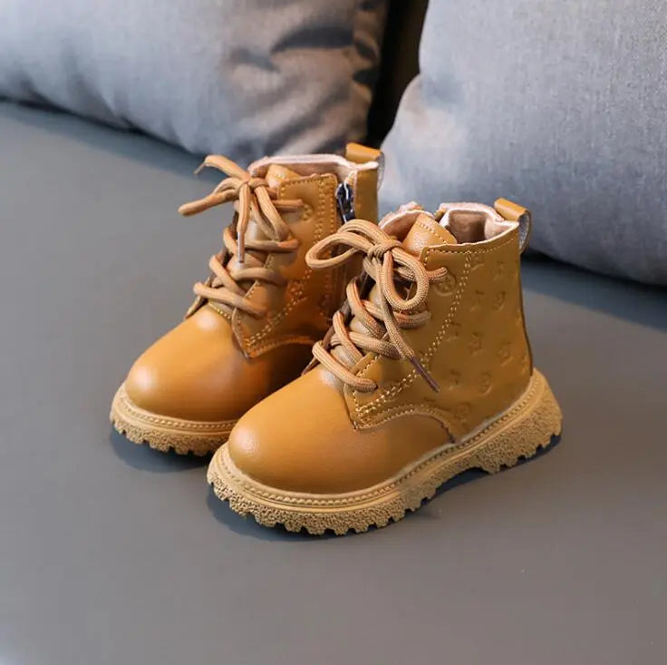 Street-wave Girls Boots With Side Zip Easy On Off Cozy Plush Lining Star Embossed Upper Kids