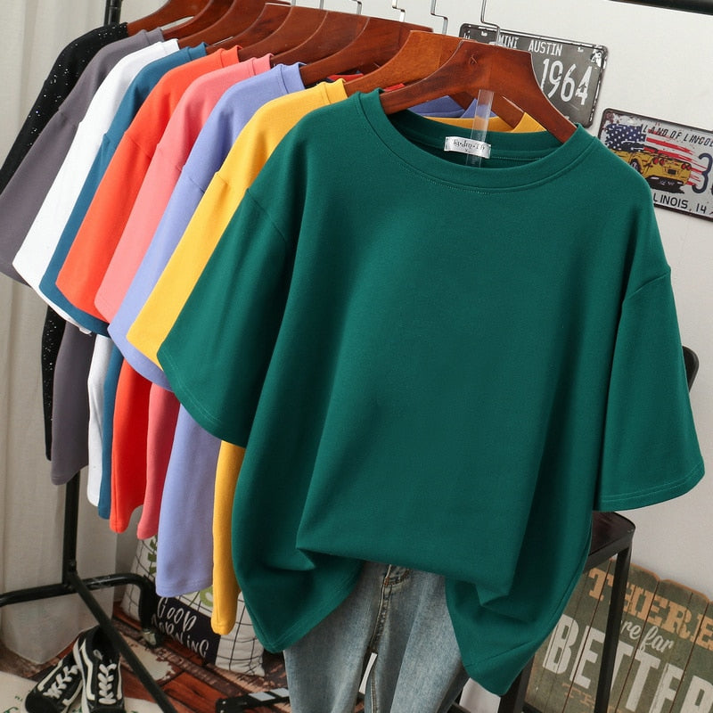 Street Wave Oversized Cotton Basic T Shirt For Women Breathable Loose Fit Casual Style