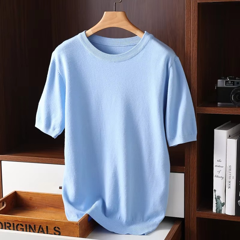 Mens Cashmere Short Sleeve O Neck Sweater By Street-Wave Luxury Lightweight Knit For Everyday Comfort
