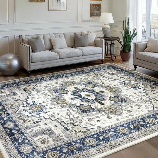 Persian Pattern Rug Blue Non Slip Floor Mat Home Eprolo