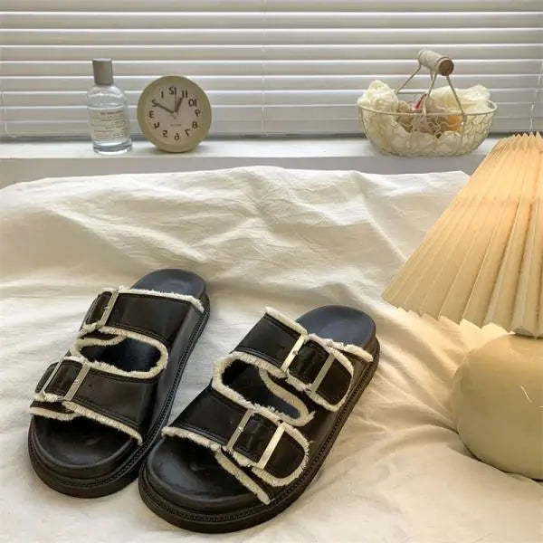 Women's Cushioned Slip-On Sandals with Buckle Detail and Easy Wear