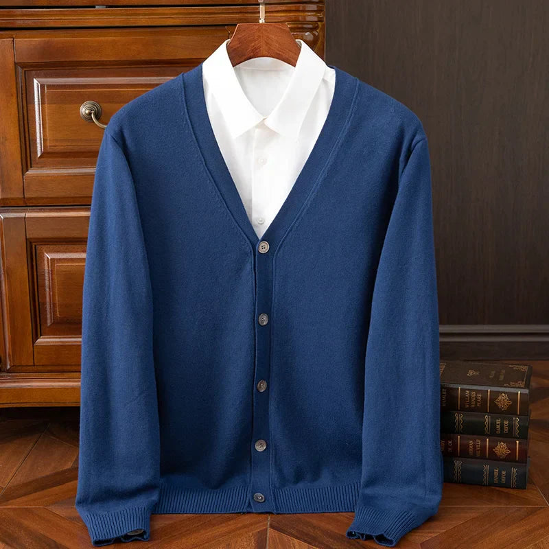 Street-Wave William Heritage Grey Cashmere Wool Blend Cardigan For Men With V Neck And Relaxed Fit