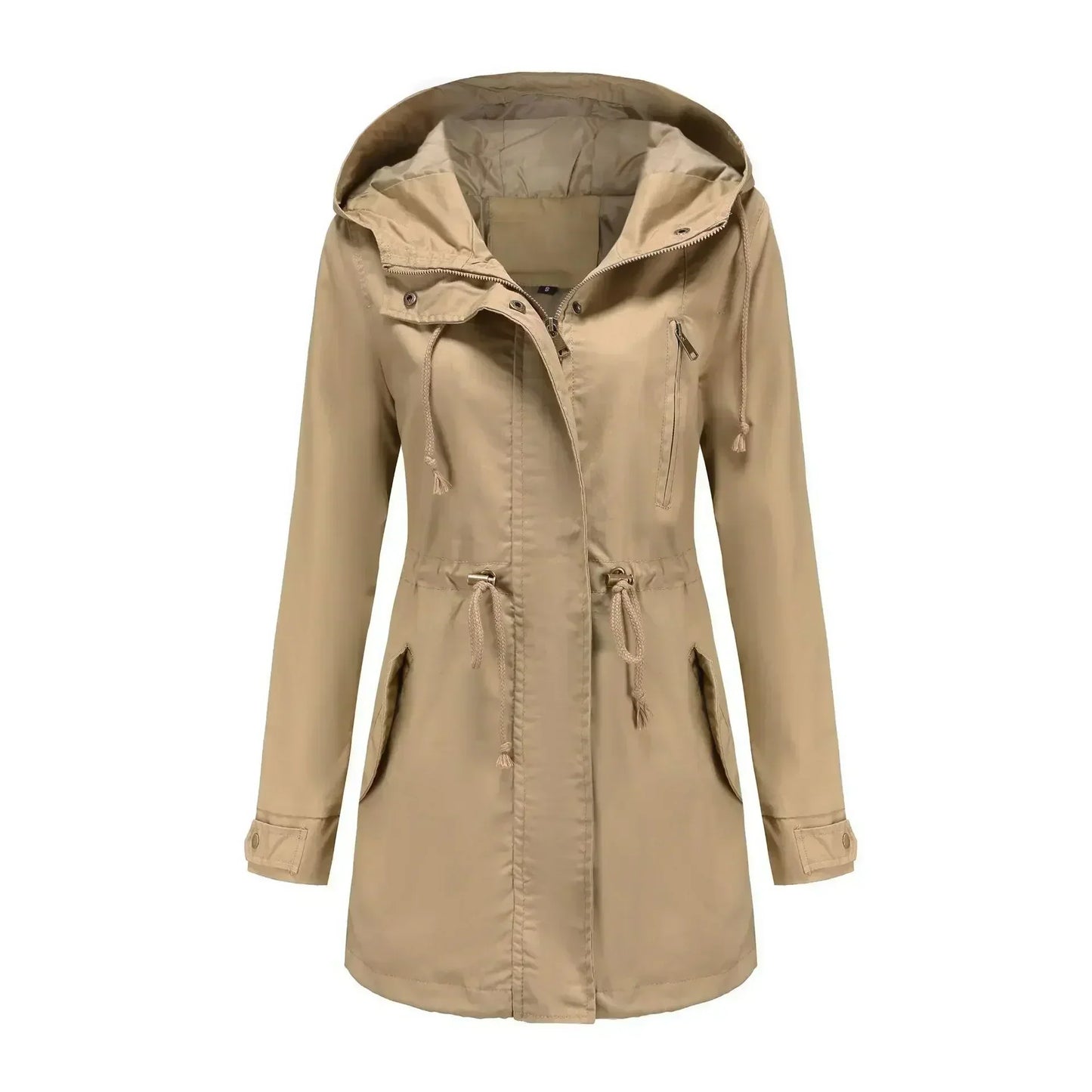 Street Wave Womens Casual Parka Coat With Drawstring Waist Front Zip Pockets All Season Comfort And Effortless Style