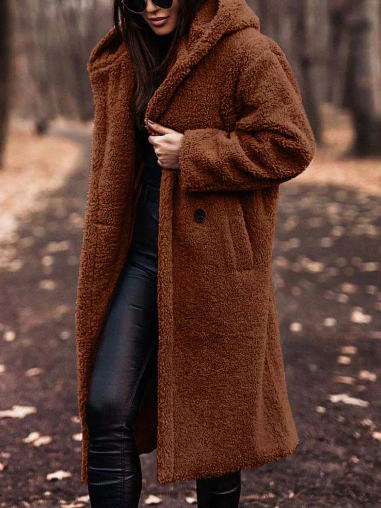 Street Wave Teddy Coat For Women Cozy Warmth Soft Sherpa Texture Elegant Long Coat
