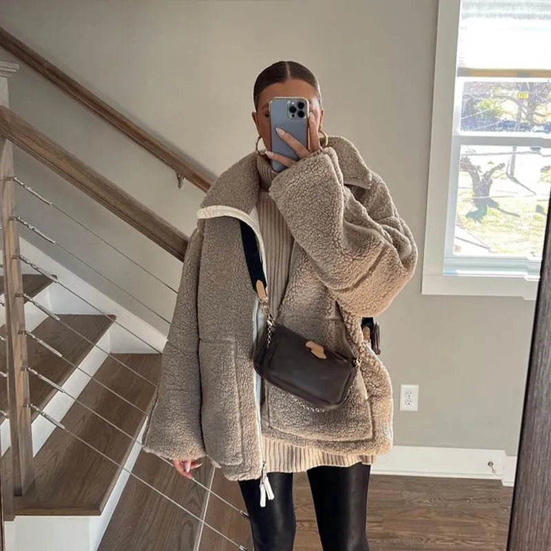 Street Wave Vintage Sherpa Jacket With Stand Up Collar For Cozy Warmth Unisex Fashion