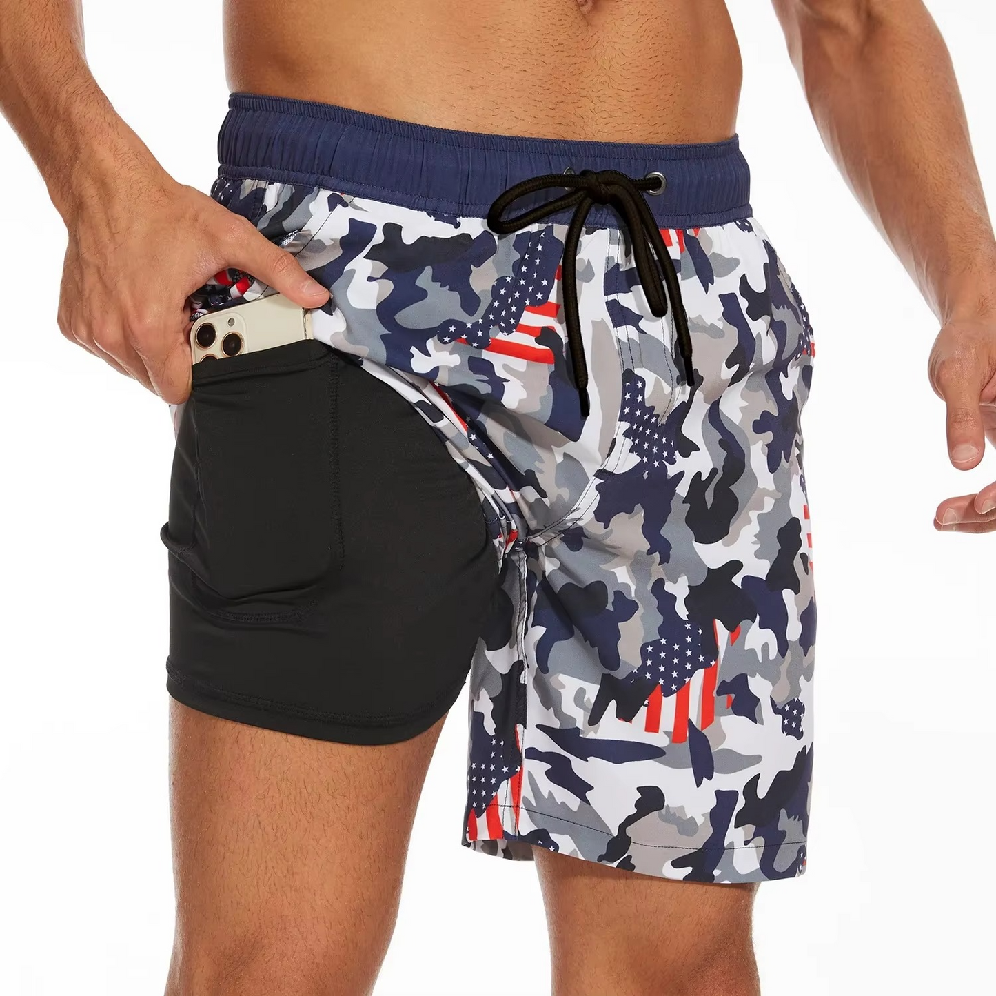 Street-Wave Men's Gradient Beach Shorts Lightweight Milk Silk Fabric for Summer Vacation with Built In Phone Pocket