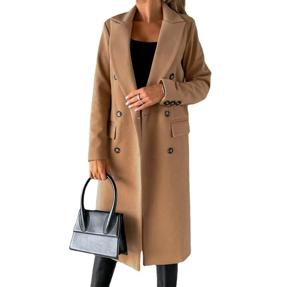 Street-wave Elegant Long Coat for Women with Double-Breasted Tailoring, Professional Chic